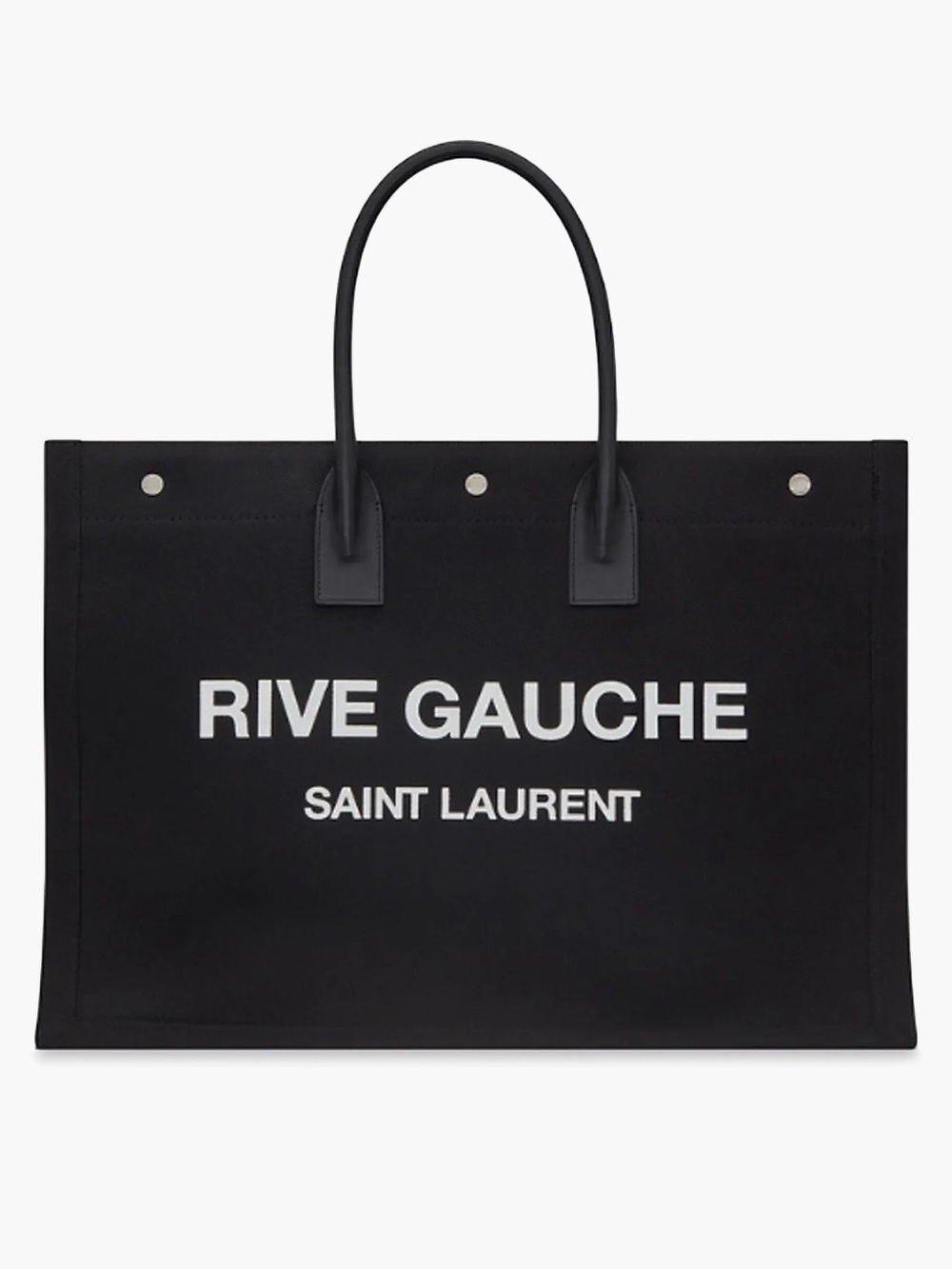 Saint Laurent Black Rive Gauche Canvas Tote with White Logo